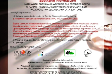 Spotkanie informacyjne „Możliwość pozyskania wsparcia dla przedsiębiorstw w ramach RPO województwa śląskiego na lata 2014-2020”