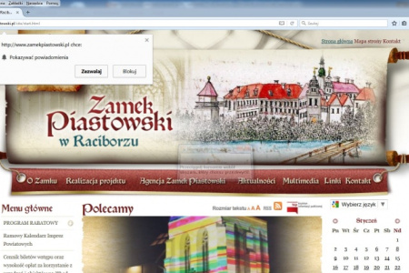 Strona internetowa www.zamekpiastowski.pl z powiadomieniami push