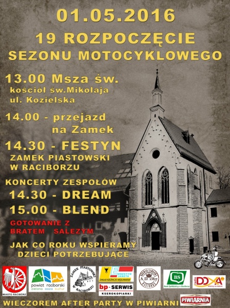 Inauguracja sezonu motocyklowego już w niedzielę na Zamku Piastowskim - 26.4.2016 r.