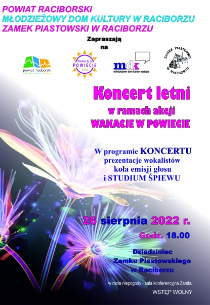 „Koncert Letni” w ramach akcji WAKACJE w POWIECIE 2022 niebawem na Zamku Piastowskim